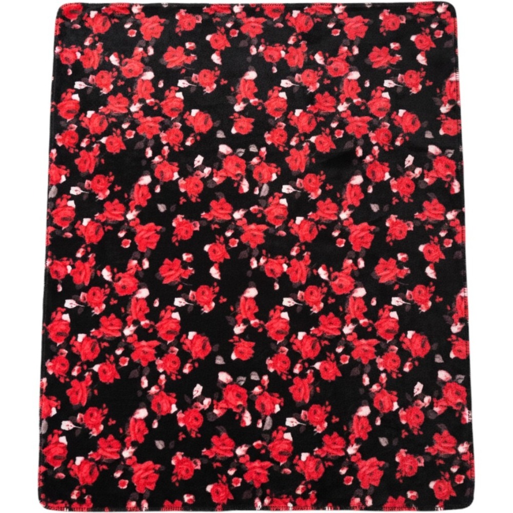 Victoria's Secret Sherpa Blanket Black Red Roses Floral Plush Throw 50x60 Cozy